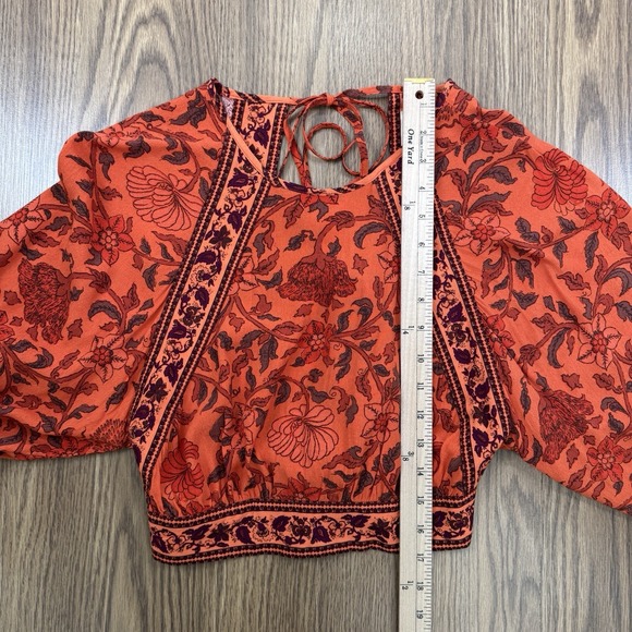 Urban Outfitters Top Womens S Orange Floral Cropped Bell Sleeve Indie Boho Fall - Picture 12 of 12